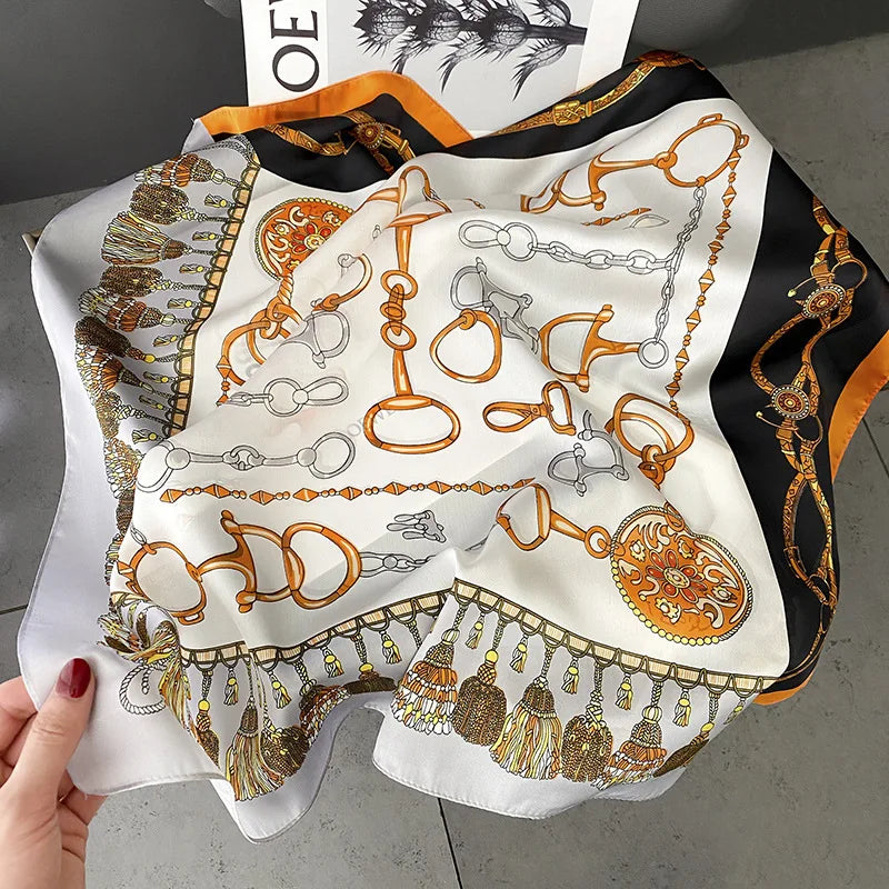 70 x 70 cm (27.6 x 27.6 in) Floral Satin-Look Polyester Square Scarf - Women's Headscarf, Hijab, Hair Band & Wrist Wrap