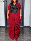Plus Size 5XL Summer Maxi Dress - Vintage Printed V-Neck Batwing Sleeve Sundress