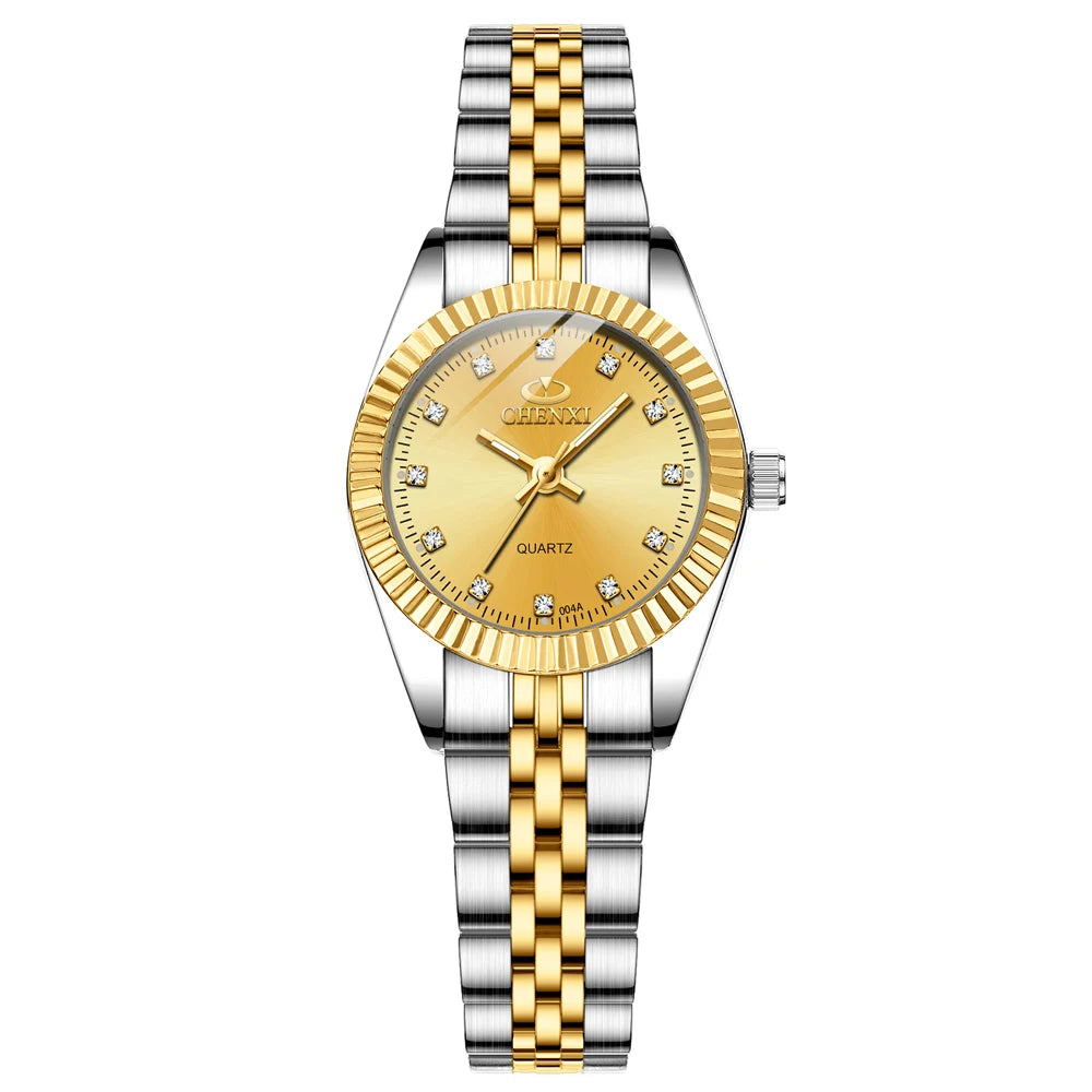 CHENXI Women's Gold Stainless Steel Quartz Watch – Small 26mm (1.02 in) Round Dial Dress Bracelet Wristwatch