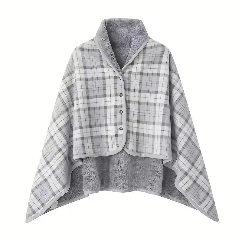 Women's Flannel Wearable Shawl Blanket – Cozy Shoulder Throw for Office, Travel & Home