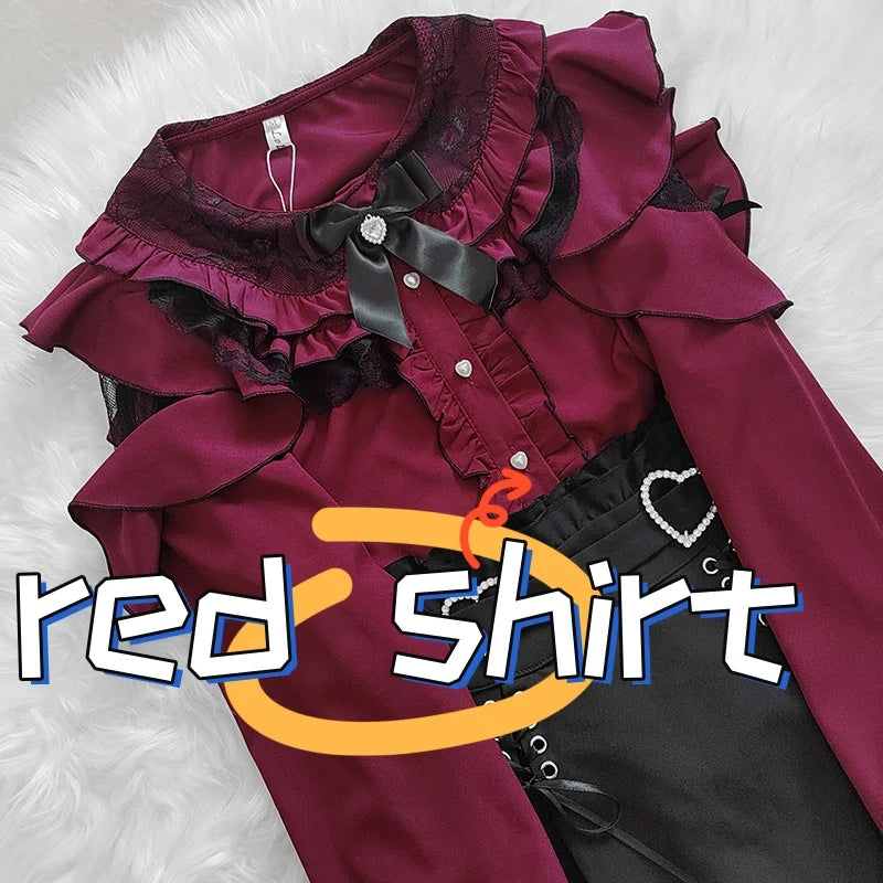 Kawaii Jirai Kei Lolita Y2K Japanese Style Peter Pan Collar Blouse Long Sleeve Sweet Bow Casual Aesthetic Top