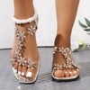 Women's Square-Toe Flower Elastic Band Flat Sandals - Casual Versatile Slip-On