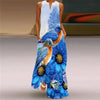 Women's Vintage Printed Boho Maxi Dress - V-Neck Sleeveless A-Line Summer Beach & Party Dress