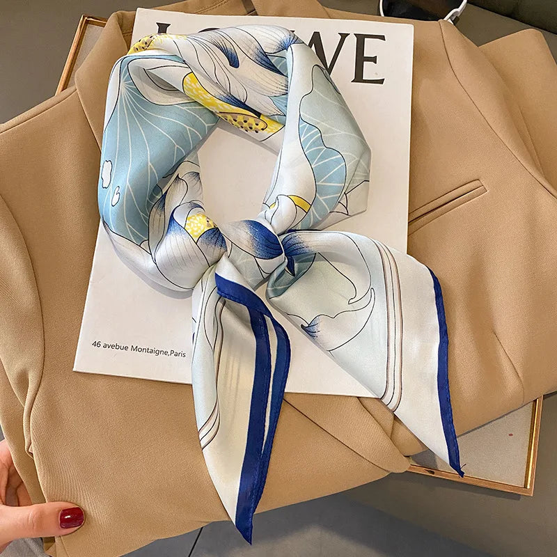 Luxury Horse Print Silk-Feel Square Scarf 70 x 70 cm (27.6 x 27.6 in) – Women's Neck, Hair, Foulard, Bandana