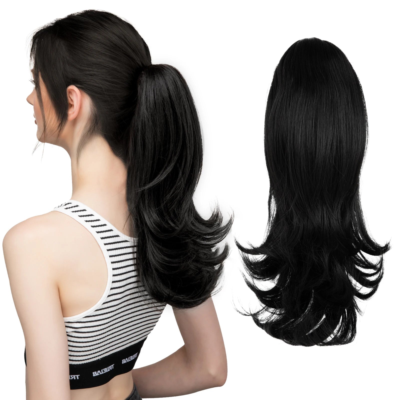 SARLA Clip-In Wavy Ponytail Extension 14 in (35 cm) - Synthetic High-Temp Fiber with Claw Clip & Elastic Band