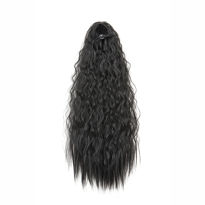 22-Inch (56 cm) Kinky Curly Drawstring Clip-In Ponytail - Long Synthetic High-Temperature Fiber Hair Extension for Women