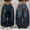 Harajuku Y2K White Wide-Leg Jeans for Women Five-Point Star Embroidery Gothic Mid-Waist Casual Trousers