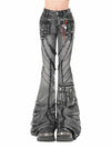 Women's Dark Academia Flared Cargo Denim Jeans Y2K Bell-Bottom Low Waist Kpop Japanese Street Style