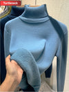 Velvet Lined Turtleneck Sweater Slim Knit Pullover for Women Warm Winter Korean Style