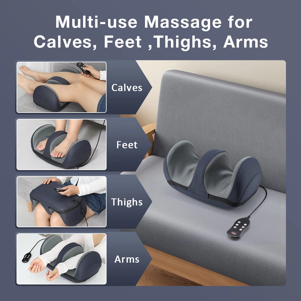 Shiatsu Electric Foot & Calf Massager with Hot Compress — Deep Kneading Roller, 3 Intensity Levels & Remote Control