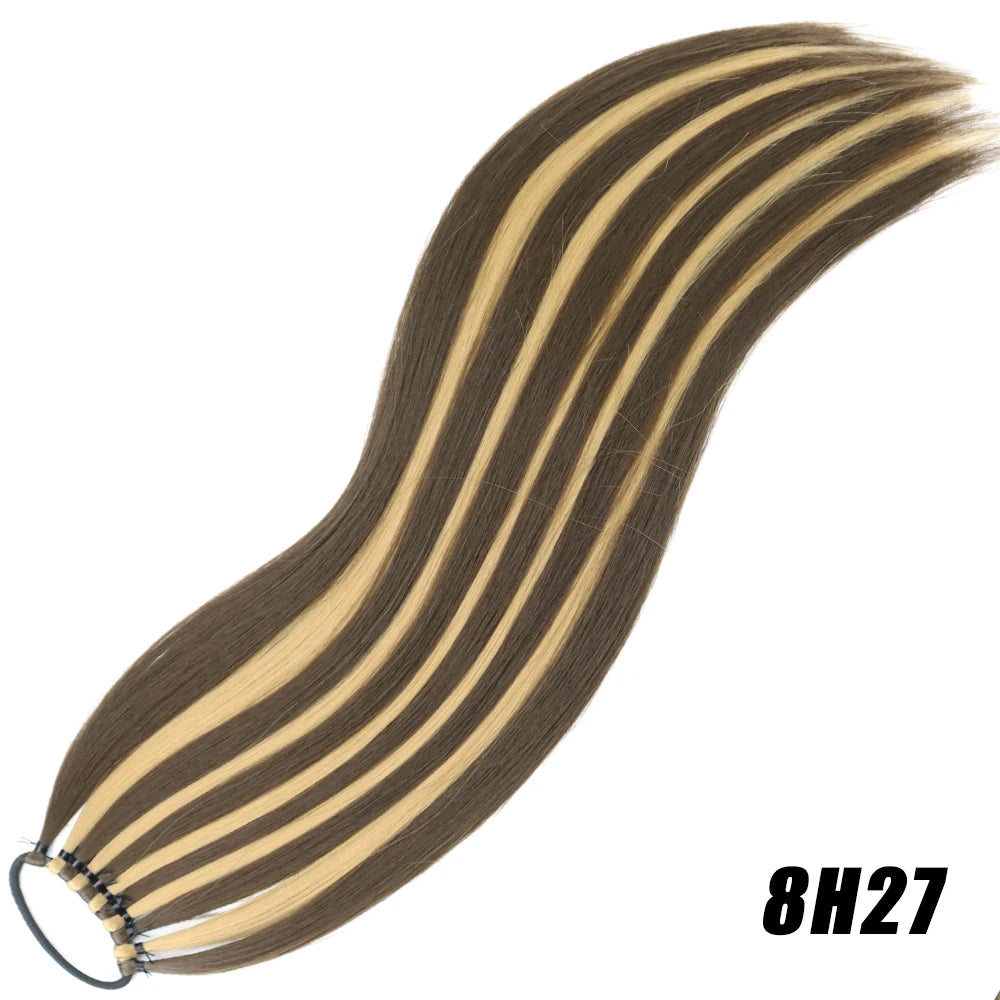 24-Inch (61 cm) Synthetic Braided Ponytail Extension – Black Long Straight Hairpiece with Elastic Band