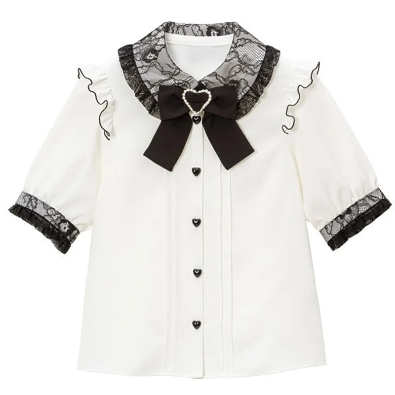 Kawaii Jirai Kei Lolita Y2K Japanese Style Blouse with Peter Pan Collar Long Sleeve Sweet Aesthetic Top for Women