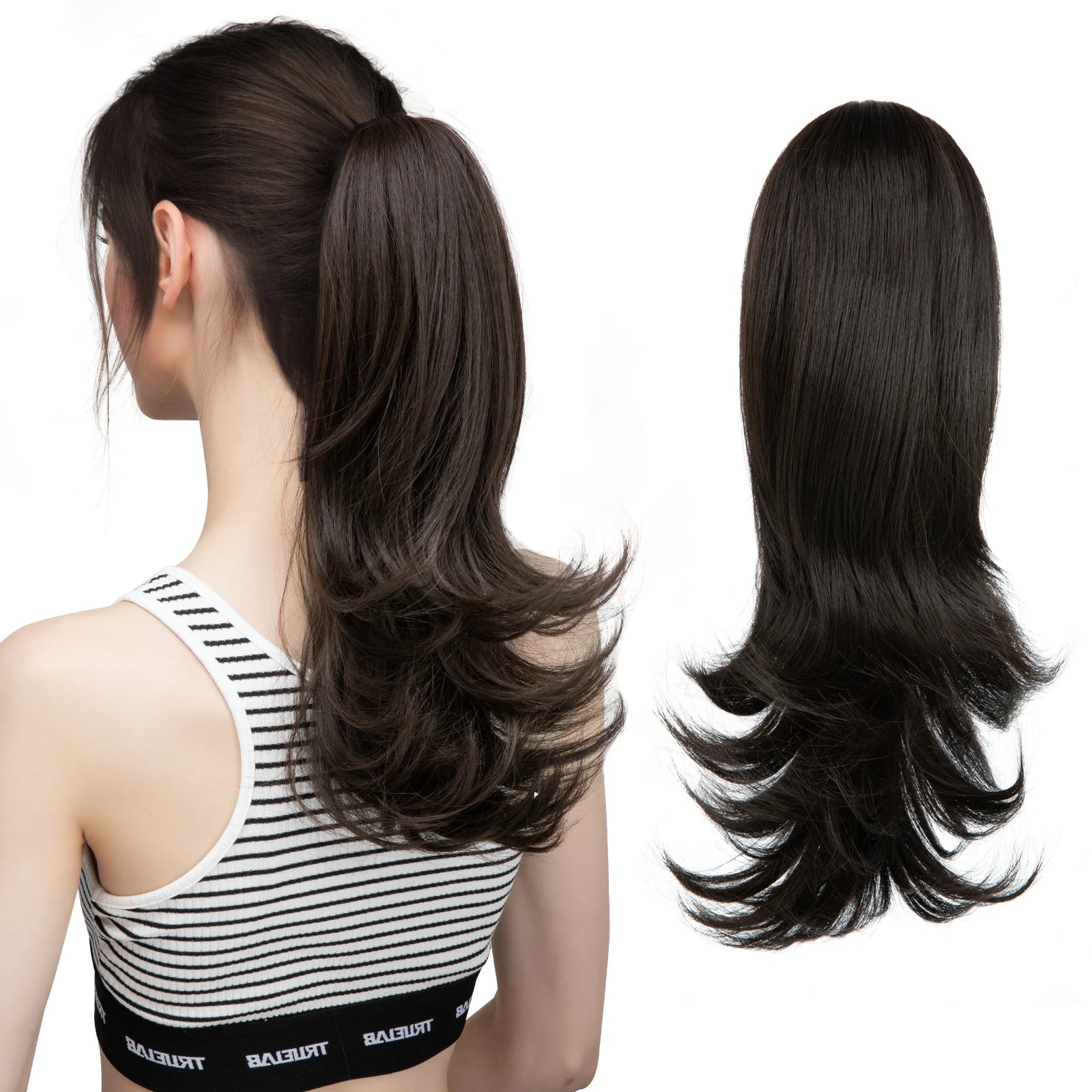 SARLA Clip-In Wavy Ponytail Extension 14 in (35 cm) - Synthetic High-Temp Fiber with Claw Clip & Elastic Band