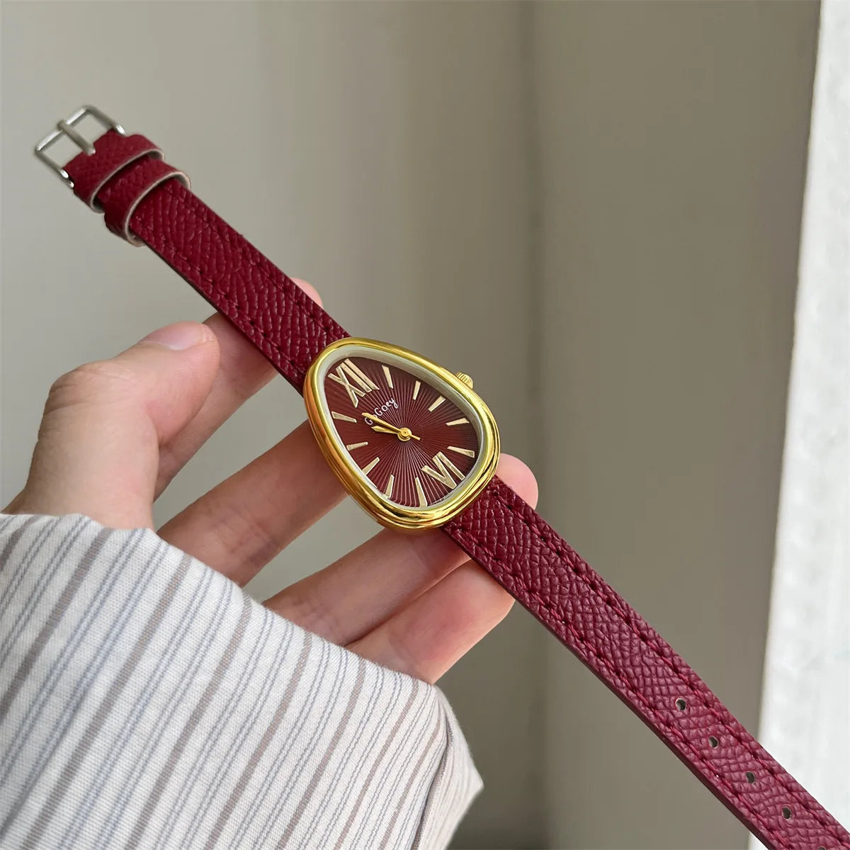 Snake Dial Women’s Quartz Watch - Red Leather Strap Fashion Wristwatch, Gift for Her