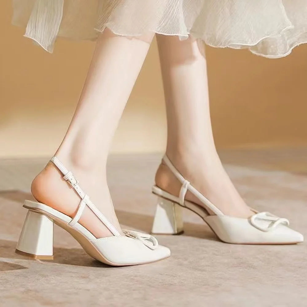 Women’s Pointed Toe Slingback Sandals – Square Mid Heel 5-8 cm (2.0-3.1 in), PU Platform Ankle Strap