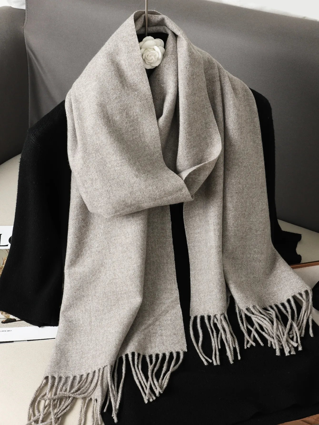 Women's Winter Scarf, Thick Cashmere-Look Pashmina Shawl with Tassels, Windproof Wrap, 175+ cm (69+ in) — 62 Colors