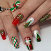 24-Pack Christmas Green Snowflake Press-On Nails with Rhinestones – Holiday False Nail Set for Women