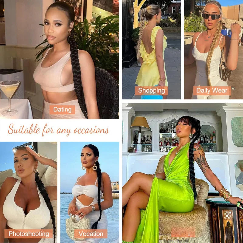 28 Inch Synthetic Straight Ponytail With Elastic Hair Rope Hair Extensions Fashionable For Daily Use Party Hair Accessories