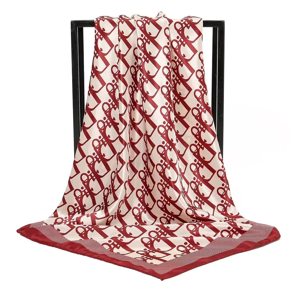 Women’s Vintage Printed Silk-Feel Scarf 90 x 90 cm (35 x 35 in) Lightweight Square Shawl, Headscarf & Neck Wrap