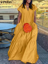 Plus Size Women's Bohemian V-Neck Ruffled Summer Dress - Short Sleeve Casual Sundress for Party and Beach