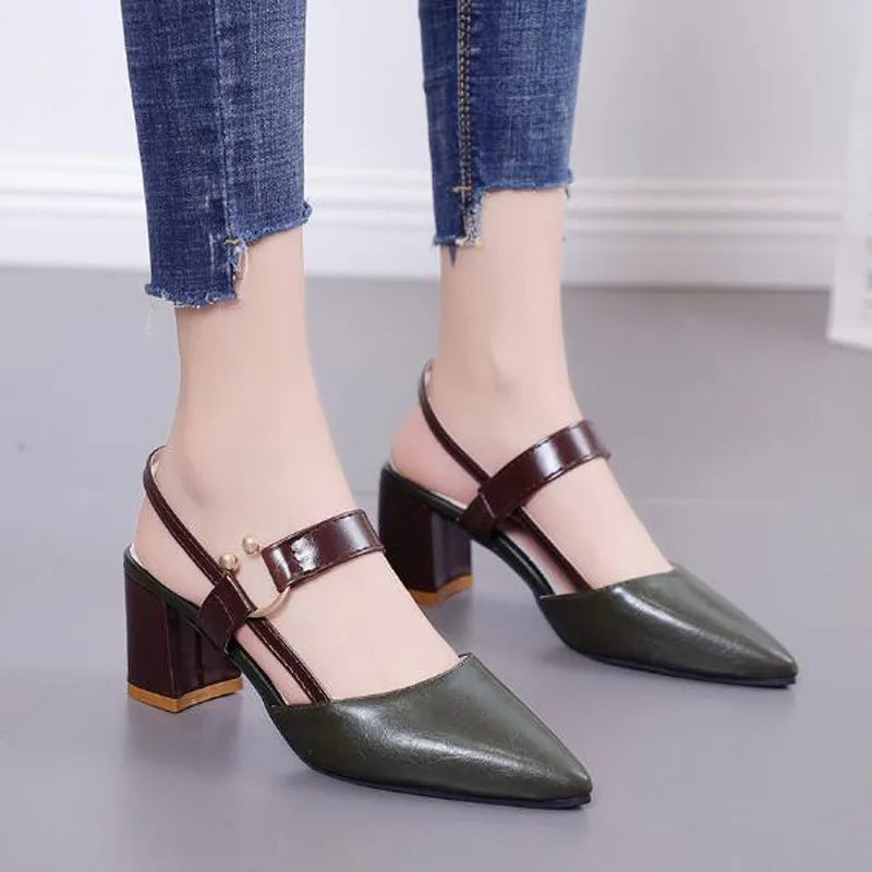 Gladiator Cutout Mary Jane Pumps Round Toe Mid Block Heel (3-5 cm) Strappy Hollow Heels for Women