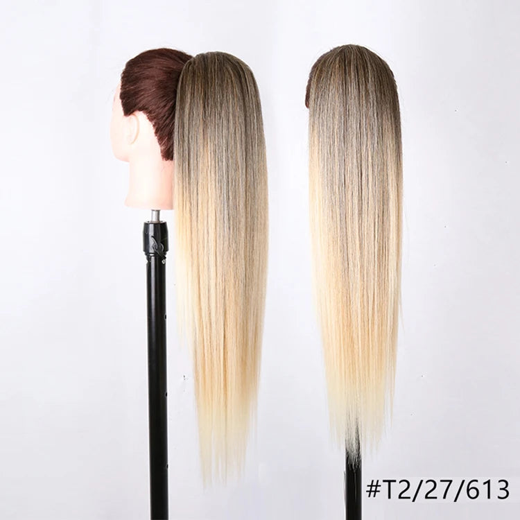 Long Ombre Blonde Synthetic Clip-In Braided Wavy Ponytail Hairpiece — Black to Brown Hair Extension
