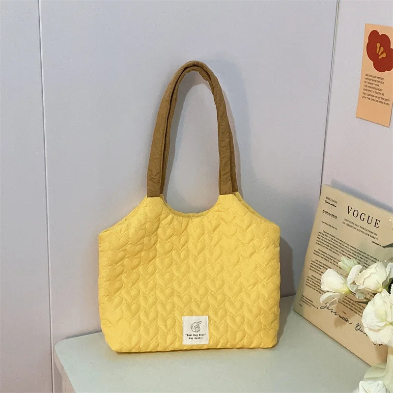 Quilted Love Women's Large Capacity Shoulder Tote Bag - Solid Color Casual Book Bag