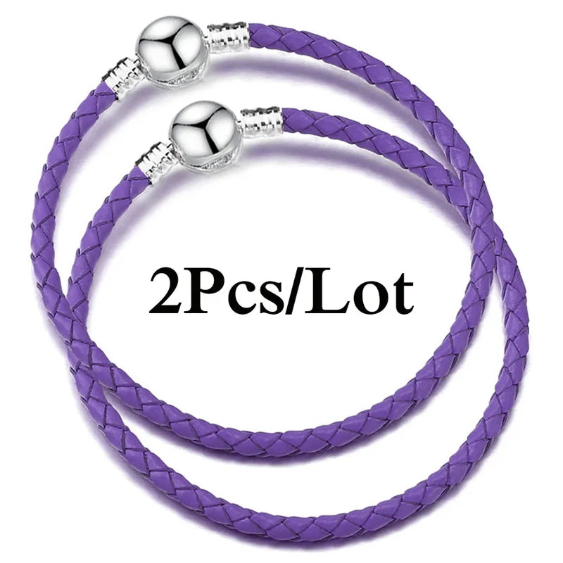 2-Pack Leather Chain Charm Bracelets with Beads – Handmade Couples Pulsera Jewelry (Unisex)