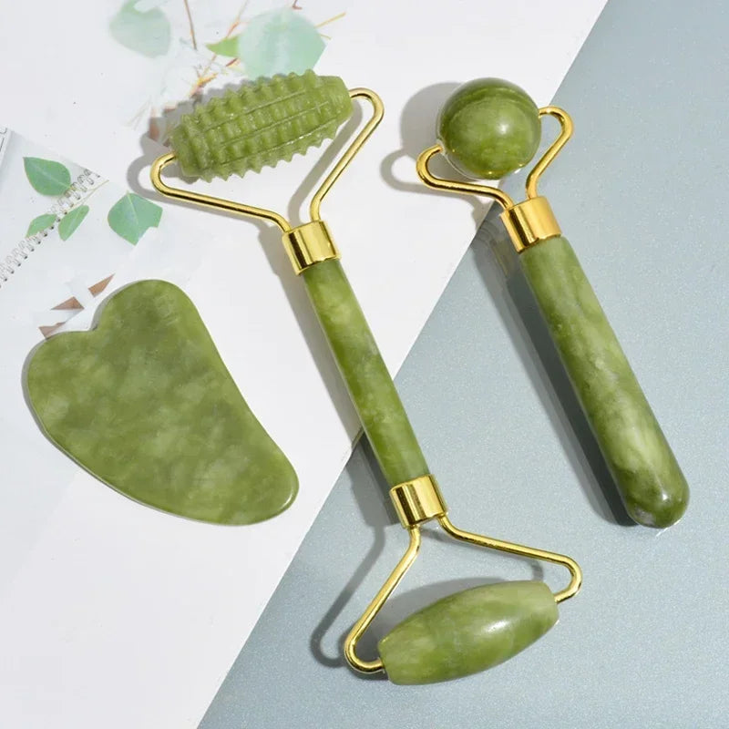Natural Jade Roller & Gua Sha Set – Facial Lifting Massager for Face, Neck & Eyes, Anti-Wrinkle Spa Tool (1/2/3-Pack)