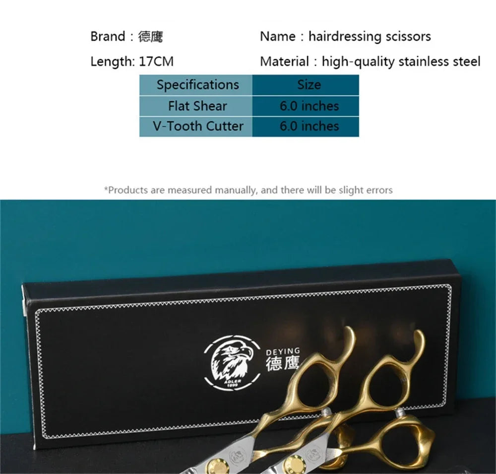 6.0-Inch (15 cm) Stainless Steel Hairdressing Scissors – Adjustable Thinning & Cutting Shears, Pro Salon Barber Styling Tool