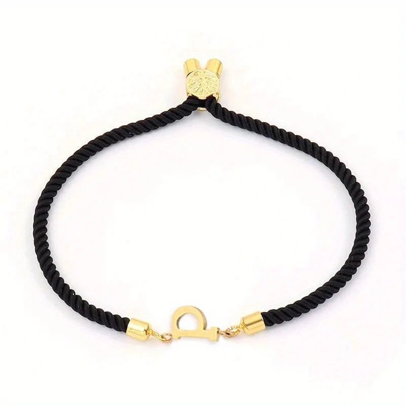 Black Letter Bead Rope Bracelet for Women – Simple Classic Hand-Knot Rope Jewelry with Stainless Steel Accent