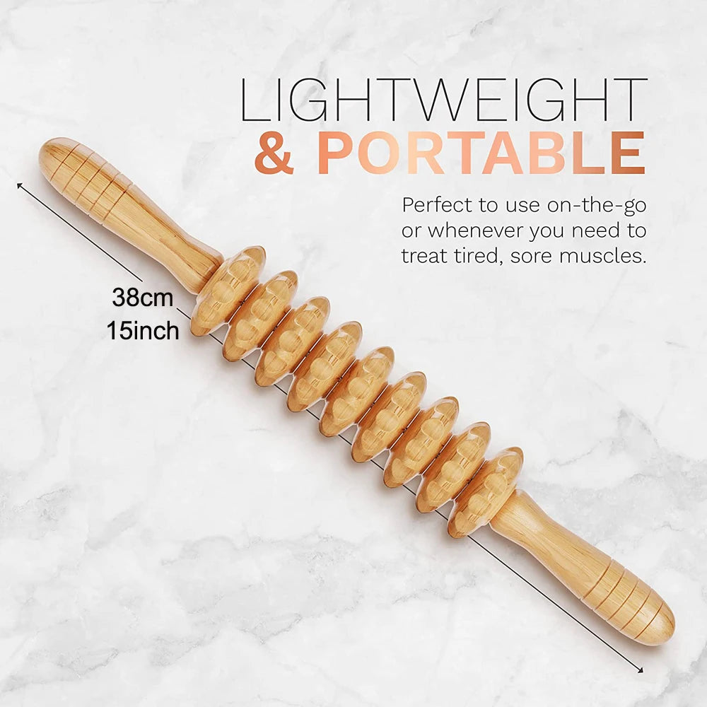 Wood Therapy Massage Roller and Gua Sha - Wooden Anti-Cellulite Slimming Massager for Body, Back & Feet