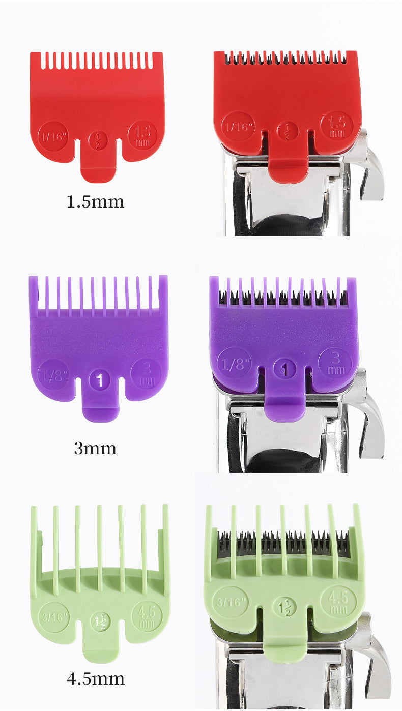 Universal Hair Clipper Guide Combs 1.5/3/4.5mm – Color-Coded Plastic Trimmer Guards (Green, Purple, Red)