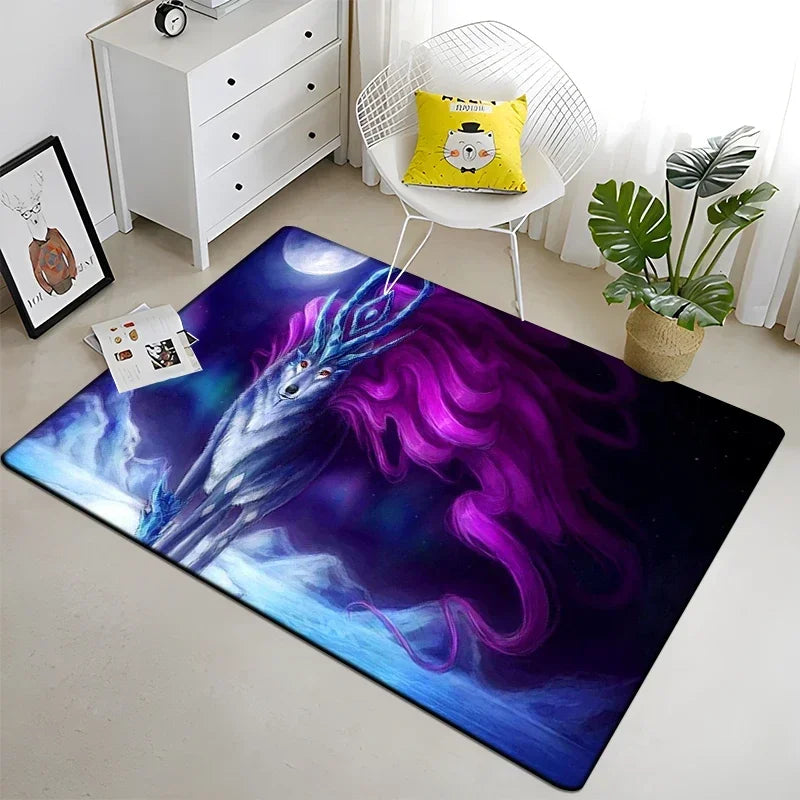 Wolf & Moon Area Rug – Scenic Wolf Moon Pattern Non-Slip Carpet for Living Room & Bedroom, Soft Large Area Rug (23×35–70×102 in | 60×90–180×260 cm)