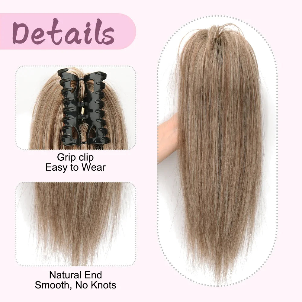 Clip-In 16-Inch (40 cm) Straight Claw Clip Ponytail Hair Extension Heat-Resistant Synthetic Blonde/Brown
