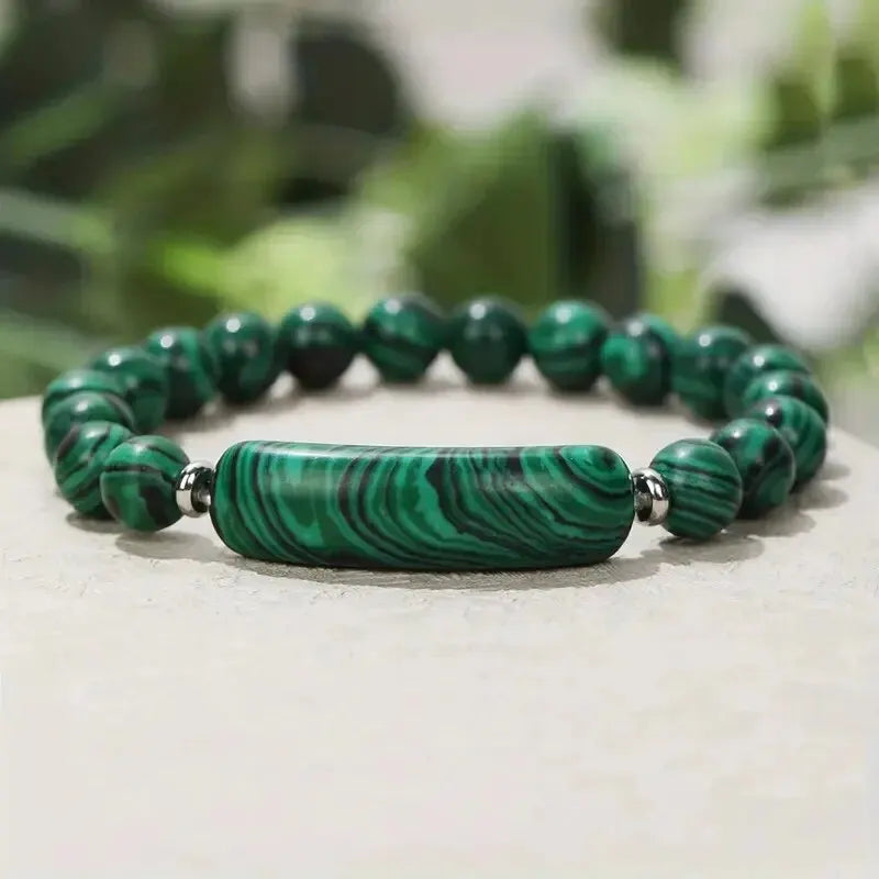Handmade Turquoise & Malachite Rough Gemstone Bracelet - Healing Crystal Energy Yoga Bracelet