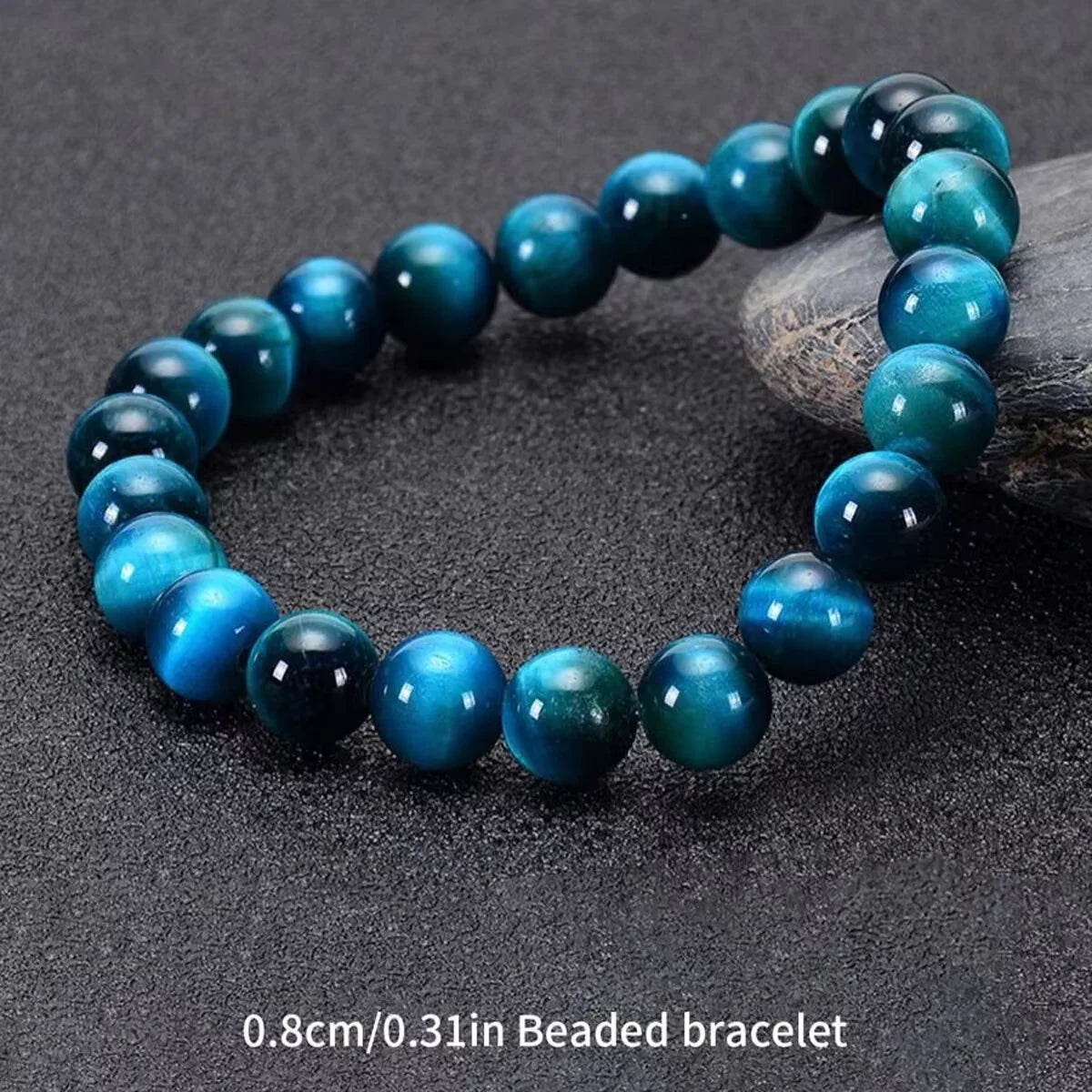 Blue Tiger Eye Beaded Bracelet - Natural Round Stone Beads 6/8/10mm, Minimalist Unisex