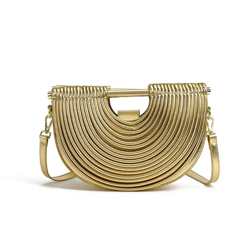 Gold Handwoven Rope-Knot Half-Moon Evening Clutch – Women's Luxury PU Shoulder Bag