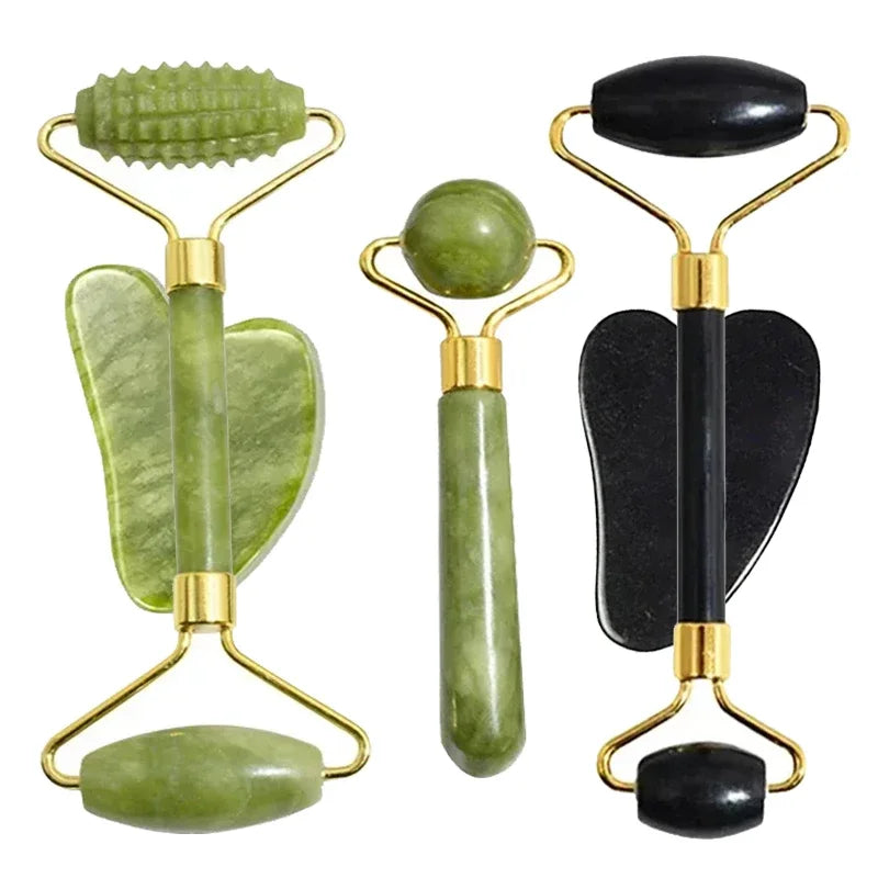 Natural Jade Roller & Gua Sha Set – Facial Lifting Massager for Face, Neck & Eyes, Anti-Wrinkle Spa Tool (1/2/3-Pack)