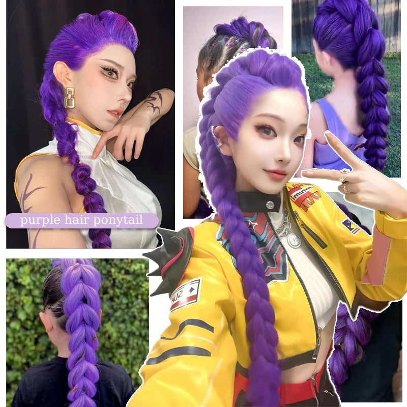 Clip-In Braided Purple Ponytail 26in (66cm) Synthetic Hair Extension for Kids Girls Costume Halloween & Christmas