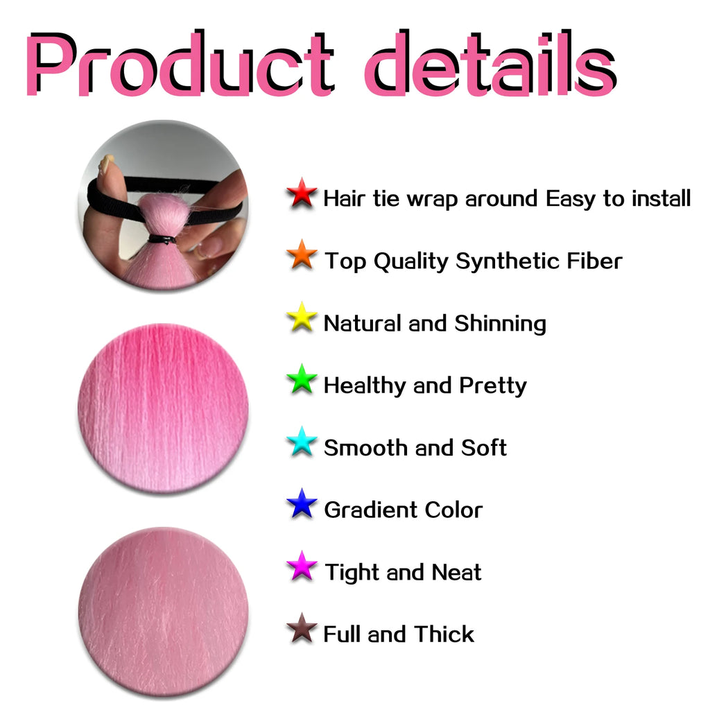 Braided Synthetic Ponytail Extension with Elastic Band – Long Kinky Straight High-Temp Hairpiece for Women & Girls (Pink Purple Blue)