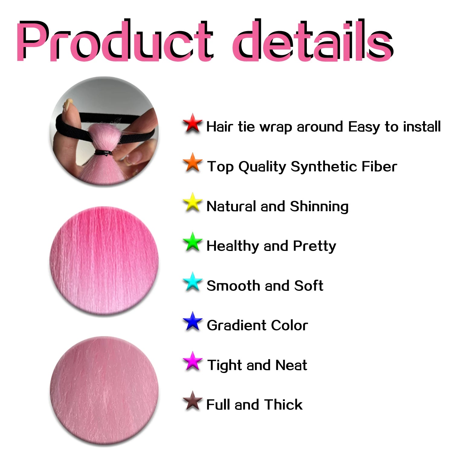 Braided Synthetic Ponytail Extension with Elastic Band – Long Kinky Straight High-Temp Hairpiece for Women & Girls (Pink Purple Blue)