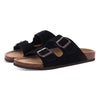 Women's Suede Mules with Cork Insole, Arch Support Slip-On Sandals with Adjustable Buckle – Casual Summer Slides