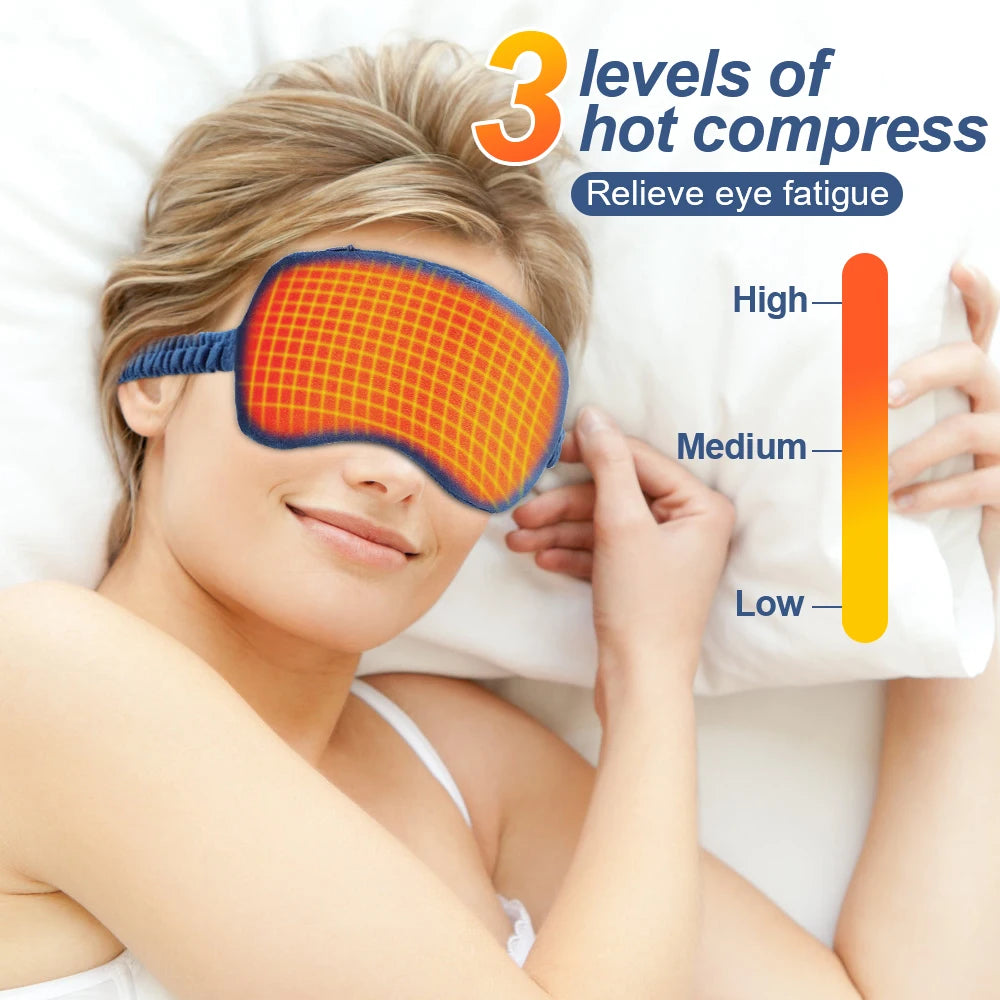 USB Heated Eye Massager Electric Eye Mask – Hot Compress & Vibration for Dark Circles, Relieves Eye Fatigue for Travel & Sleep