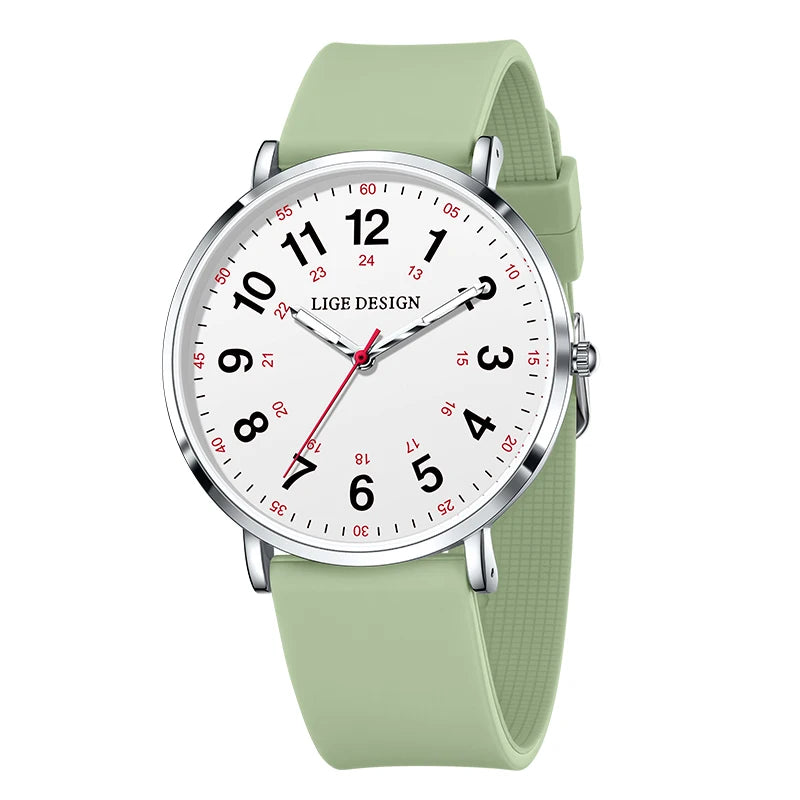 LIGE Women's Silicone Watch - 41mm Luminous Dial, 20mm Band, 3ATM Water-Resistant Casual Dress Quartz Wristwatch