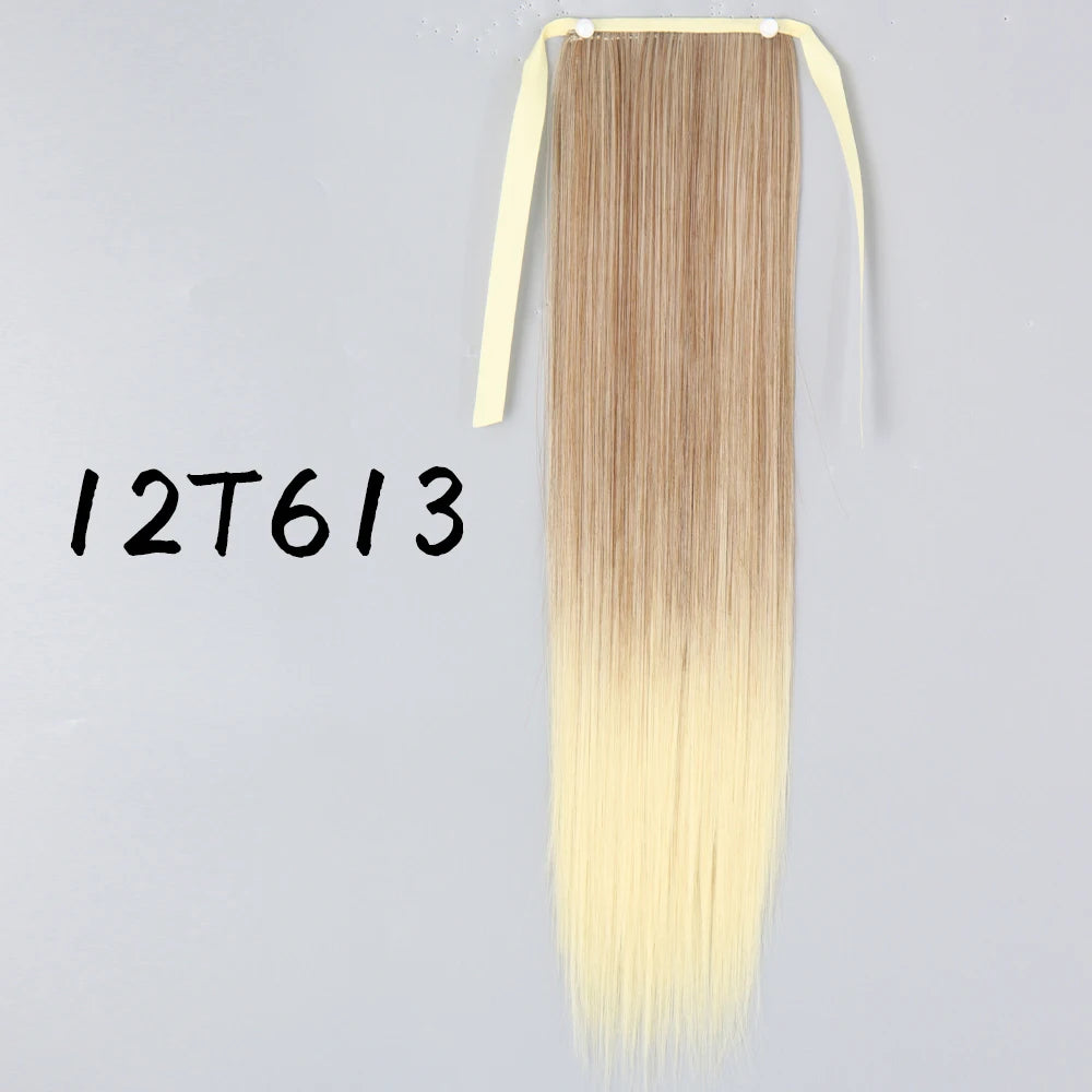 Wrap-Around Clip-In Ponytail Hair Extension 22-34 in (56-86 cm) Long Straight Heat-Resistant Synthetic Blonde Brown