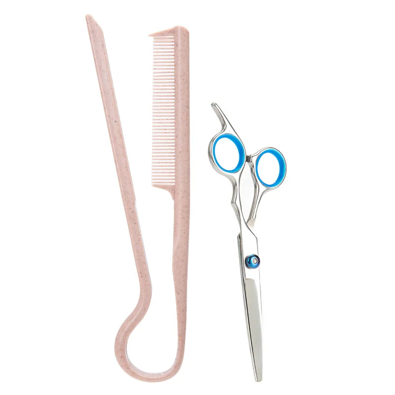 2-Piece V-Shape Flat Comb and Haircutting Scissors Set — Salon Hair Styling Tool