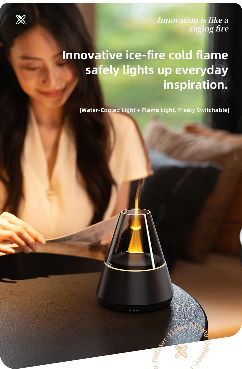 NEWSTYLE Simulated Flame Aroma Diffuser – Bonfire LED Ultrasonic Cool Mist Humidifier & Essential Oil Diffuser, 280ml (9.5 fl oz) with Remote