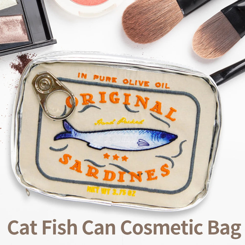 Cute Sardine Can Cosmetic Bag for Women – Travel Toiletry Pouch, PU Leather Zipper Makeup Case