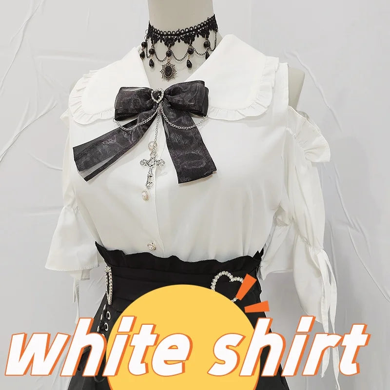 Kawaii Jirai Kei Lolita Y2K Japanese Style Blouse with Peter Pan Collar Long Sleeve Sweet Aesthetic Top for Women